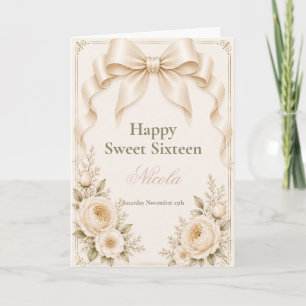 Floral Coquette Bow Sweet Sixteen Card