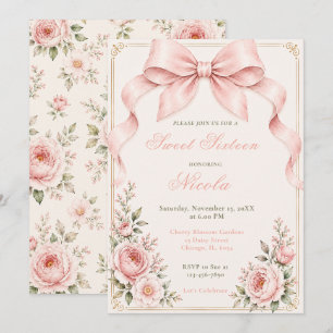 Floral Coquette Bow Sweet Sixteen Invitation