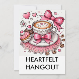 Floral coquette coffee cup hearts Valntine party Invitation