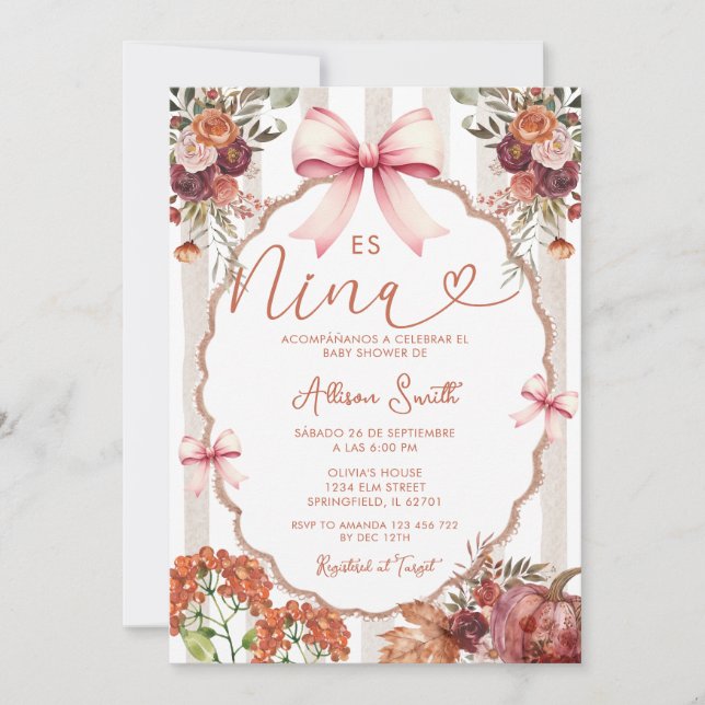 Floral coquette Es Nina Spanish Baby Shower Invitation (Front)