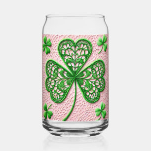 Floral coquette lace shamrock St Patrick's day  Can Glass