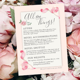 Floral Coquette Pink Bow Vintage Wedding Details  Enclosure Card