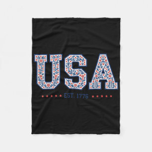 Floral Coquette Usa America 4th Of July Independen Fleece Blanket