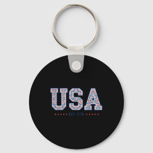 Floral Coquette Usa America 4th Of July Independen Key Ring