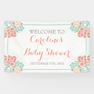 Floral Coral and Teal Baby Shower Banner