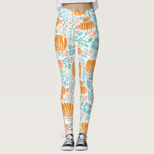 Floral Coral Mint Green Blue Art Deco Pattern Leggings