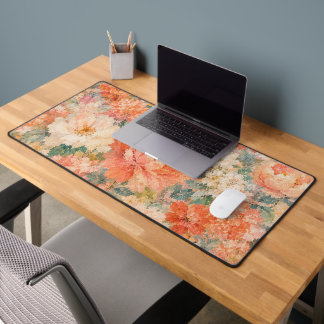 floral Coral Peach Romantic Bloom Home Décor Desk Mat