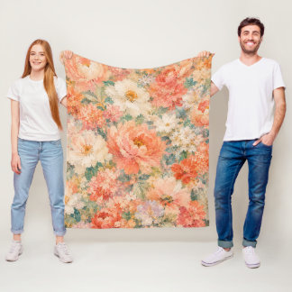 floral Coral Peach Romantic Bloom Home Décor Fleece Blanket