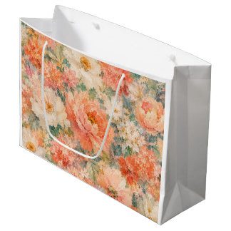 floral Coral Peach Romantic Bloom Home Décor Large Gift Bag