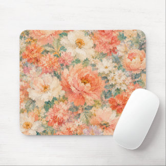 floral Coral Peach Romantic Bloom Home Décor Mouse Mat