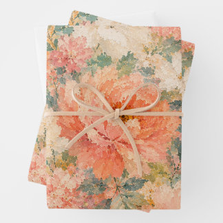 floral Coral Peach Romantic Bloom Home Décor Wrapping Paper Sheet