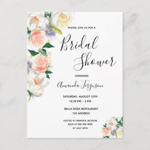 Floral coral rose gold Bridal Shower invitation Postcard