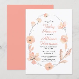 Floral Coral Watercolor Baby Shower Invitation