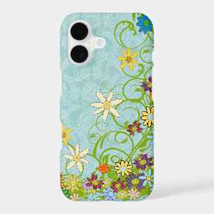 Floral Coral Yellow Purple Red Blue Damask