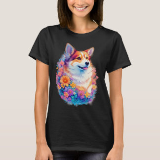 Floral Corgi rainbow  Cute Dog Graphic T-Shirt