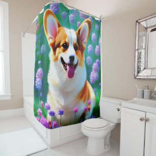 Floral Corgi Shower Curtain