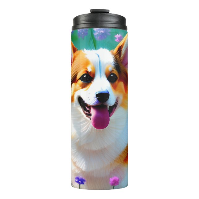 Floral Corgi Thermal Tumbler (Front)