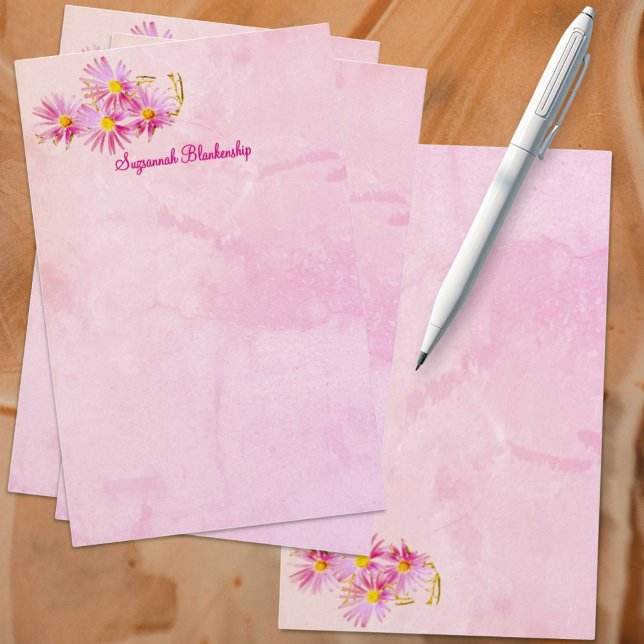 Floral Corner Border Abstract Pink Background Stationery (front and back template stationery)