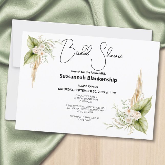 Floral Corner Border Bridal Shower Stylish Invitation (Bridal shower template invitation front has a solid white back)