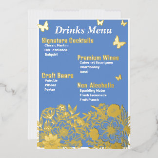 Floral Cornflower Blue Beverage Menu