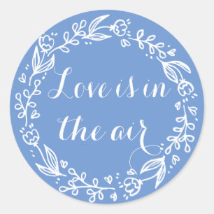 Floral Cornflower Blue & White Love Wedding Flower Classic Round Sticker