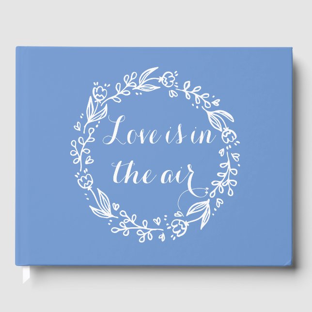 Floral Cornflower Blue & White Wedding Flowers Guest Book (Front)