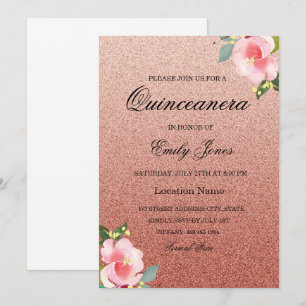 Floral Corol faux glitter Quinceanera Invitation
