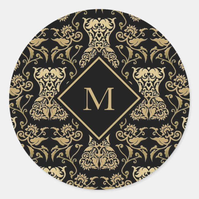 Floral Corset Damask Pattern Classic Round Sticker (Front)