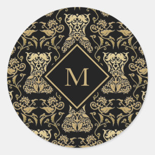 Floral Corset Damask Pattern Classic Round Sticker
