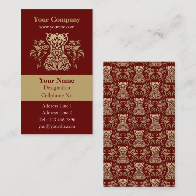 Floral Corset Damask Pattern Vertical Business Card (Front/Back)