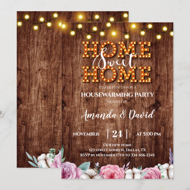 Floral Coton Rustic Housewarming Party Invitation (Front/Back)