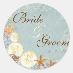 Floral Cottage by the Sea Shells Beachy Wedding Classic Round Sticker