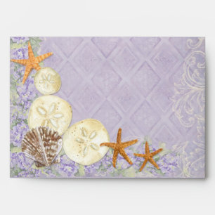Floral Cottage by the Sea Shells Beachy Wedding Envelopes