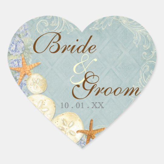 Floral Cottage by the Sea Shells Beachy Wedding Heart Sticker