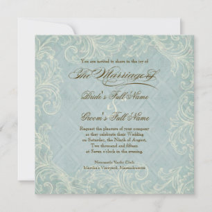 Floral Cottage by the Sea Shells Beachy Wedding Invitation