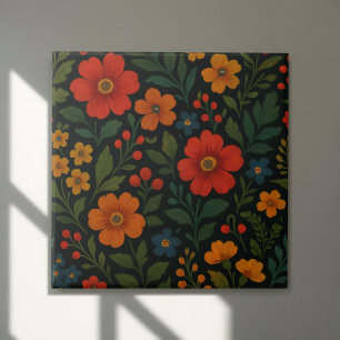 Floral Cottagecore Dark Whimsical Antique Tile
