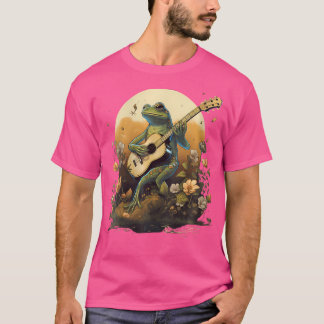 Floral Cottagecore Frog Playing Acoustic Guitar T-Shirt