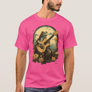 Floral Cottagecore Frog Playing Acoustic Guitar T-Shirt