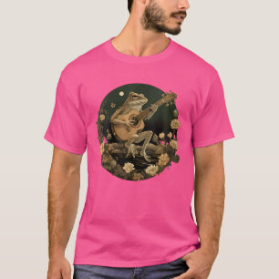 Floral Cottagecore Frog Playing Acoustic Guitar T-Shirt