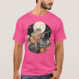 Floral Cottagecore Frog Playing Acoustic Guitar T-Shirt