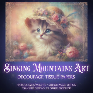 Floral Cottagecore Shabby Chic Kitty Decoupage Tissue Paper