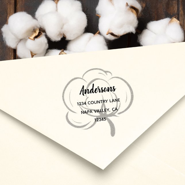 Floral Cotton Boll Return Address Rubber Stamp (Creator Uploaded)