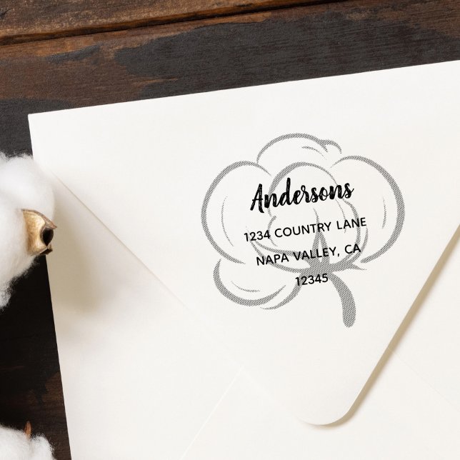 Floral Cotton Boll Return Address Self-inking Stamp (Creator Uploaded)