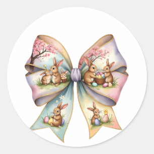 Floral Cottontail Bunny Coquette Bow Rabbit Easter Classic Round Sticker