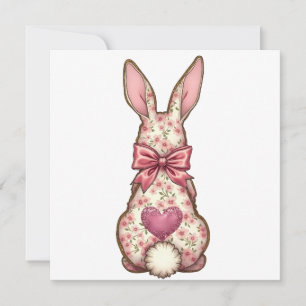 Floral Cottontail Bunny Coquette Bow Rabbit Easter Holiday Card