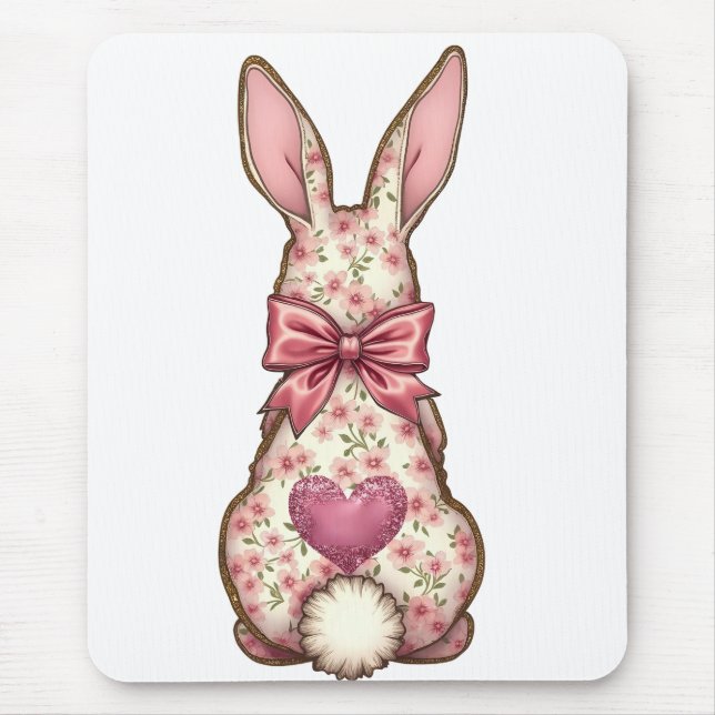 Floral Cottontail Bunny Coquette Bow Rabbit Easter Mouse Mat (Front)