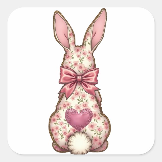 Floral Cottontail Bunny Coquette Bow Rabbit Easter Square Sticker (Front)