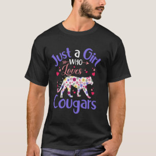 Floral Cougar Girls Women Just A Girl Who Loves Co T-Shirt