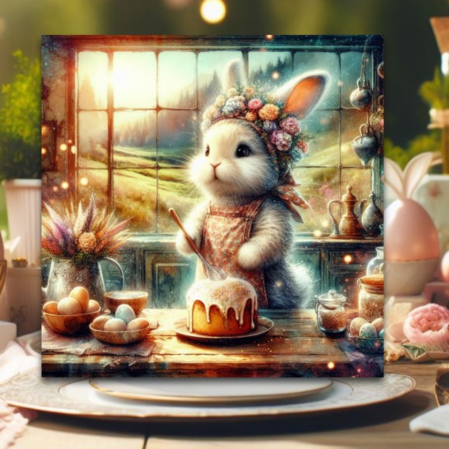 Floral Country Kitchen Cute Bunny Easter  Holiday Card (Creator Uploaded)