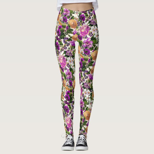 Floral country outdoor vintage pattern leggings (Front)